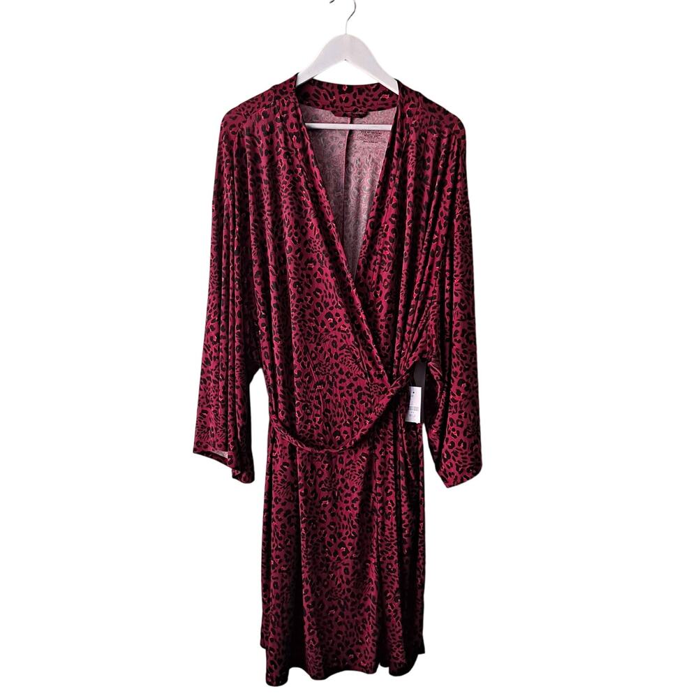 NWT Catherines Sleepwear Wrap Dress Leopard Animal Print Red Black Plus Size 4X